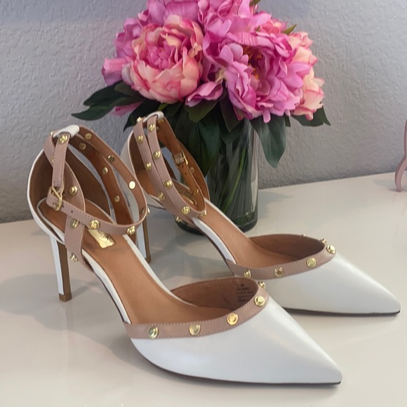 White and tan Studded Heels - Picture 1 of 4
